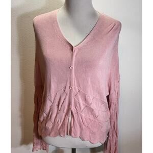 Grace Karin Pink Knit Cardigan Sweater Women’s XL Textured Hem Lightweight